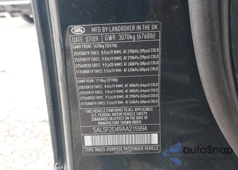 2010 Land Rover Range Rover Sport Hse from USA, damaged, VIN SALSF2D49AA215994